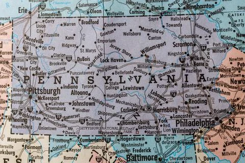 Old vintage map of Pennsylvania. Stock Photos