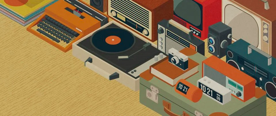 Old vintage objects and electronics collection イラスト素材
