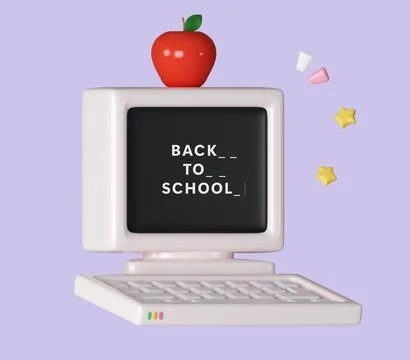 Old vintage personal computer with red apple. Back to school concept. icon Illustrazione stock