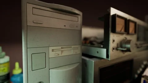 Old vintage personal computer workspace Stock Footage 230973095
