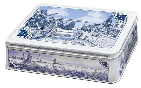 Old Vintage rectangular metal box, decorated with Dutch motifs Foto stock