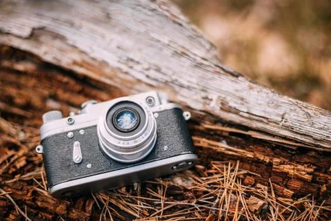 Old Vintage Small-Format Rangefinder Camera, 1950-1960s Stock Photos