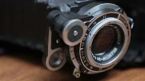 The old vintage soviet Rangefinder medium format film camera, released in USS Stock Footage 168324018