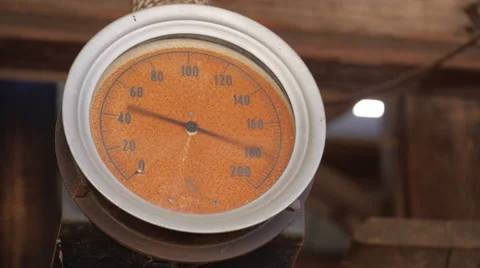 Old , Vintage steam Engine - working thermometer Stock Footage 54960584