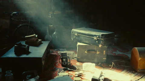 Old Vintage Stuff in the Attic Stock Footage 130289352