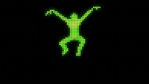 Old vintage style Pixelated computer gaming character  jumping 3d animation Stock-Footage 136124254
