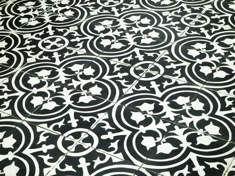 Old vintage tiles pattern background, black and white vintage pattern backg.. Stock Photos