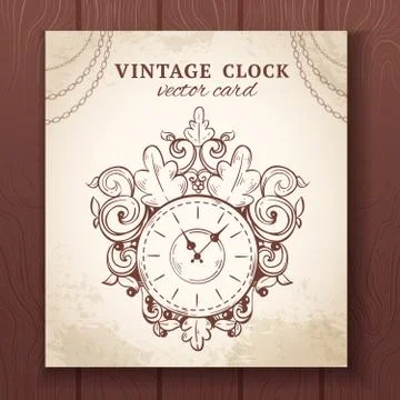 Old vintage wall clock card Stock Illustration