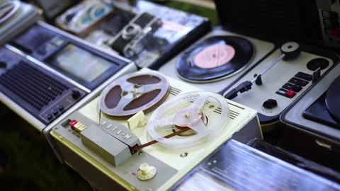 Old vinyl record players Stock Footage 81712672