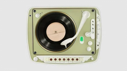 Old vinyl record spinning and plays on old turntable player Video stock 327928142