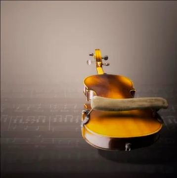 Old  violin above notes Stock Photos