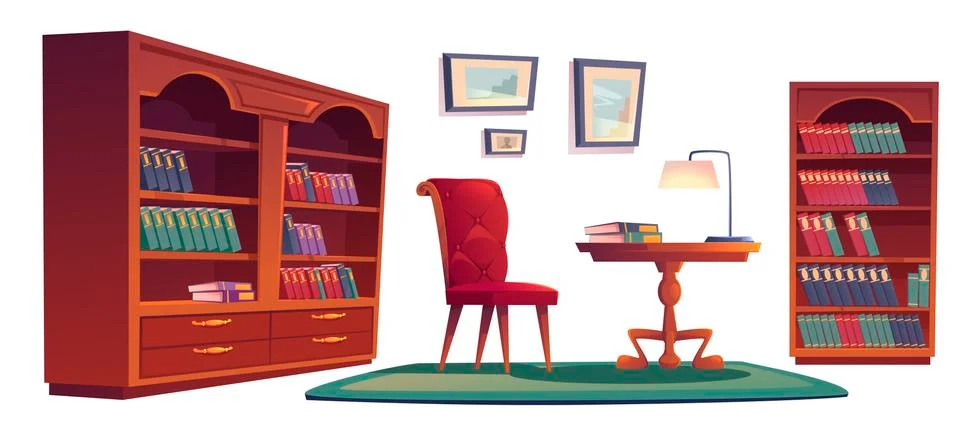 Old vip library interior with bookcases Stock Illustration