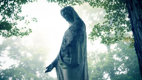 Old Virgin Mary statue at Bernardine Cemetery  – sliding camera movement Stock Footage 345796438