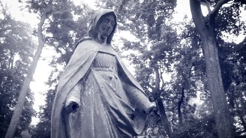 Old virgin mary statue at bernardine cemetery in vilnius, lithuania Stock Footage 346187818