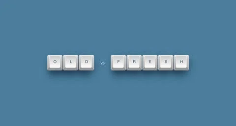 Old vs fresh text on a 3d keyboard button with shadow concept series Иллюстрация