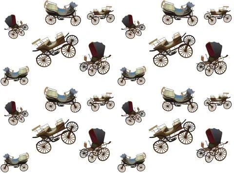 Old Wagon for the Horses. Seamless pattern. Isolated on White Ba Stock Illustration