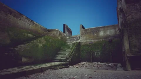 Old wall and stairs covered in moss Stock Footage 141083982