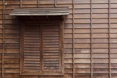 The old wall and windows make with wooden Foto stock