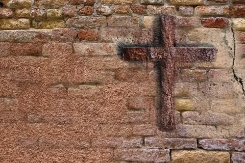 Old wall with cross Stock Illustration
