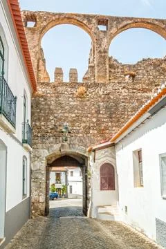 Old Wall entrance of the Castle in Serpa Stock Photos