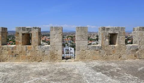 Old wall of Kolossi ancient castle in Cyprus Stock Photos