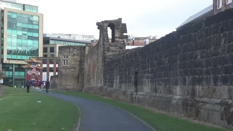 Old wall in modern city Stock Footage 110704350