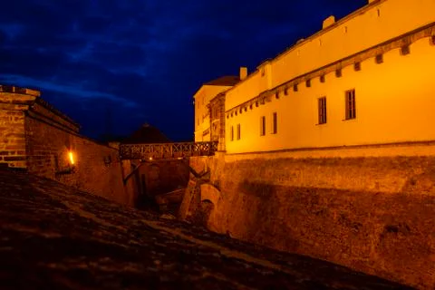Old wall of Spilberk Castle wall in evening time in Brno, Czech republic Stock Photos