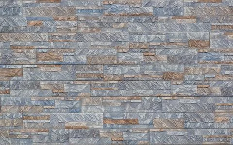 Old wall of thin sandstone slabs, layered masonry Stock Photos