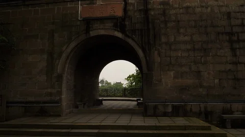 Old wall with view of Qingcheng Mountains, China. Stock Footage 112259197
