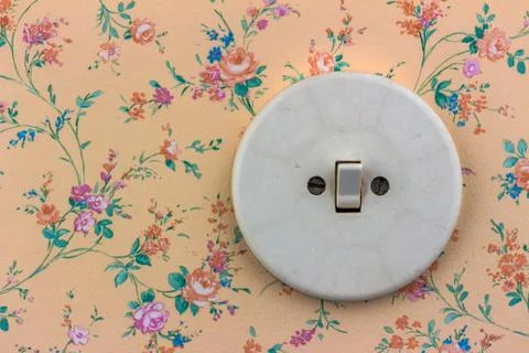 Old wallpaper with light switch Stock Photos
