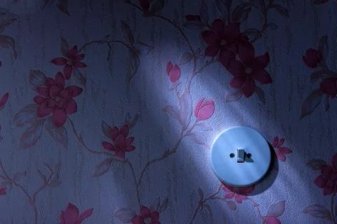 Old wallpaper with light switch Foto stock