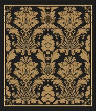 Old wallpaper pattern with frame Stock Illustration