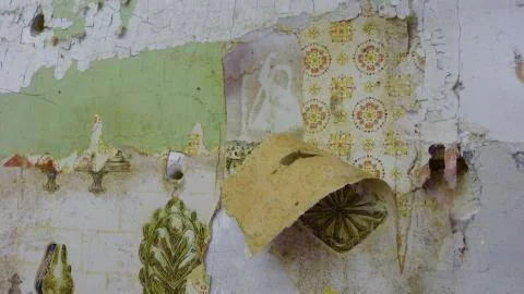 Old Wallpaper pealing, distressed wall Stock Photos