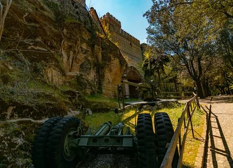 Old war cannon from the Second World War 库存照片