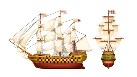 Old war ship set Stock Illustration