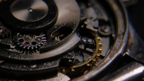 Old watch mechanism Stock Footage 306047403
