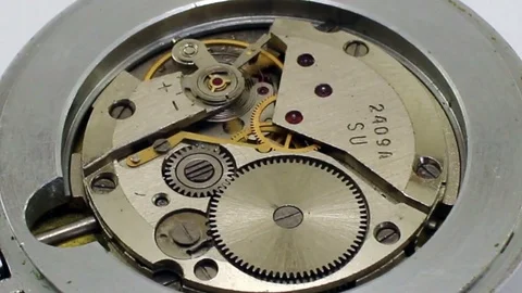 Old watch mechanism at work. Stock Footage 74153334