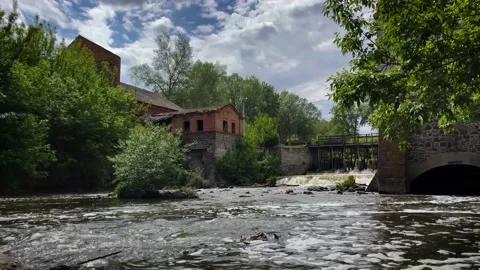 Old water mill on a mountain river. Ukrainian landscape. Old city Stock Footage 195116130