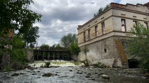 Old water mill on a mountain river. Old architecture. Ukrainian landscape Stock Footage 195206186