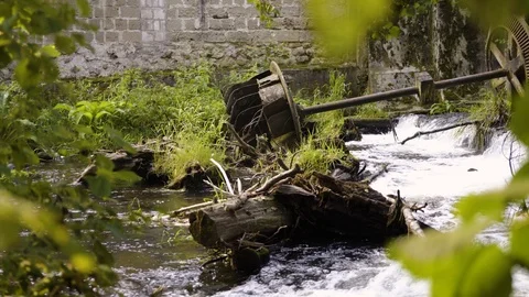 Old water mill wheel on a river - broken Video stock 94629115