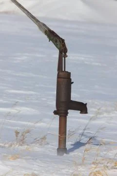 Old Water Pump in Winter Stock Photos