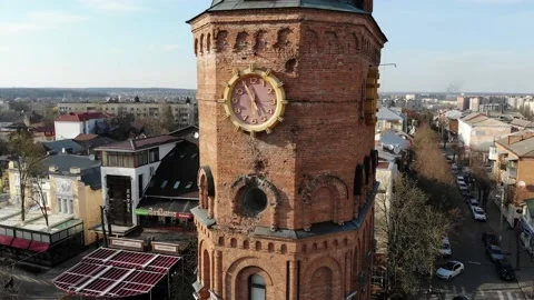 Old water tower, old firedepartment, in center of Vinnytsa, Ukraine Stock Footage 107315896