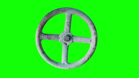 Old Water valve opening isolated on green screen Stock Footage 170914579