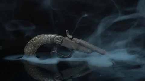 Old Weapon envolved by white smoke Stock Footage 334654416