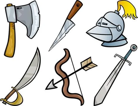 Old weapons objects cartoon illustration set Cartoon Illustration of Blade... Stock Photos