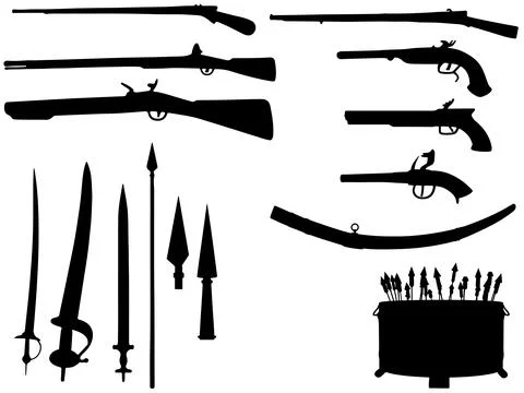 Old weapons silhouette Stock Illustration