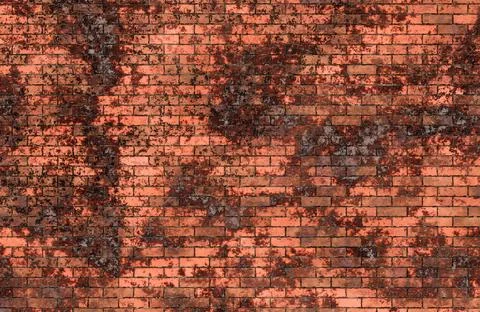 Old weathered red brick wall texture with heavy grime and vintage industrial Illustrazione stock