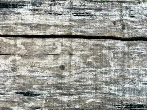 Old Weathered Wood Texture Background with Deep Horizontal Crack and Grain Stock Photos
