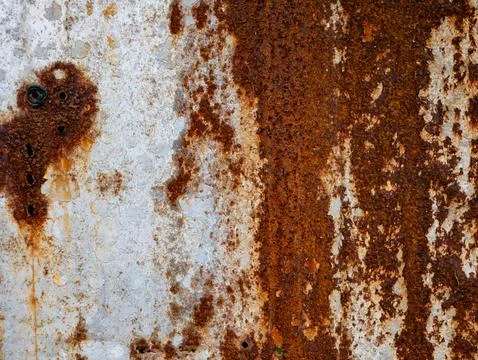 Old Weathered Zinc Roofing Panel with Brown Oxidation Stains 스톡 사진