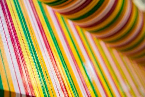 Old weaving Loom and thread of yarn. Stock Photos